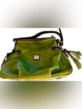 Dooney & Bourke Green Leather Shoulder Bag with Brown Trim